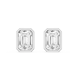 Emerald Lab Grown Diamond Bezel Set Certified Stud Earrings