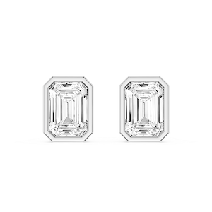 Emerald Lab Grown Diamond Bezel Set Certified Stud Earrings