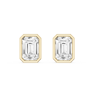 Emerald Lab Grown Diamond Bezel Set Certified Stud Earrings