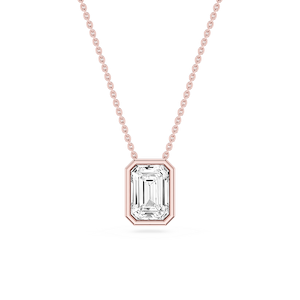 Emerald Lab Grown Diamond Bezel Solitaire Slide Pendant - 16 to 18 Inches