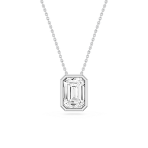 Emerald Lab Grown Diamond Bezel Solitaire Slide Pendant - 16 to 18 Inches
