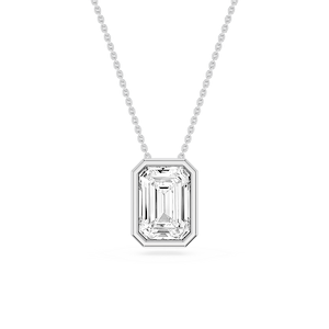 Emerald Lab Grown Diamond Bezel Solitaire Slide Pendant - 16 to 18 Inches