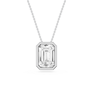 Emerald Lab Grown Diamond Bezel Solitaire Slide Pendant - 16 to 18 Inches