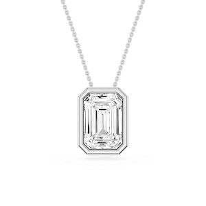 Emerald Lab Grown Diamond Bezel Solitaire Slide Pendant - 16 to 18 Inches