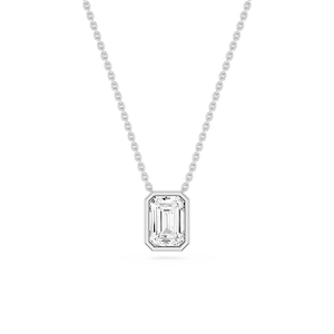 Emerald Lab Grown Diamond Bezel Solitaire Slide Pendant - 16 to 18 Inches