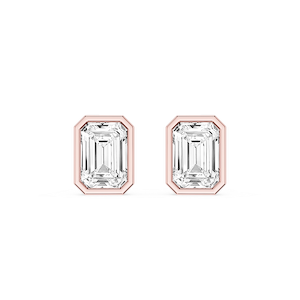 Emerald Lab Grown Diamond Bezel Set Stud Earrings