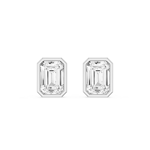 Emerald Lab Grown Diamond Bezel Set Stud Earrings