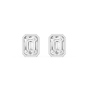 Emerald Lab Grown Diamond Bezel Set Stud Earrings