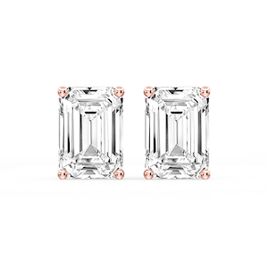 Emerald Certified Lab Grown Diamond Classic Four Prong Guardian Back Stud Earrings