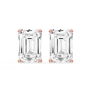 Emerald Certified Lab Grown Diamond Classic Four Prong Guardian Back Stud Earrings