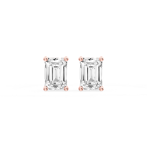 Emerald Certified Lab Grown Diamond Classic Four Prong Guardian Back Stud Earrings