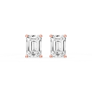 Emerald Certified Lab Grown Diamond Classic Four Prong Guardian Back Stud Earrings