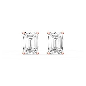 Emerald Certified Lab Grown Diamond Classic Four Prong Guardian Back Stud Earrings