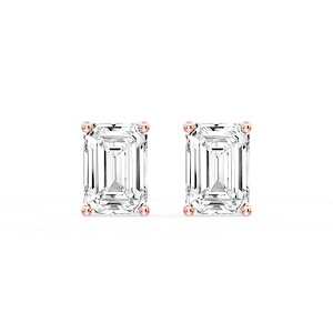 Emerald Certified Lab Grown Diamond Classic Four Prong Guardian Back Stud Earrings