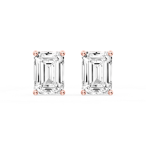 Emerald Certified Lab Grown Diamond Classic Four Prong Guardian Back Stud Earrings