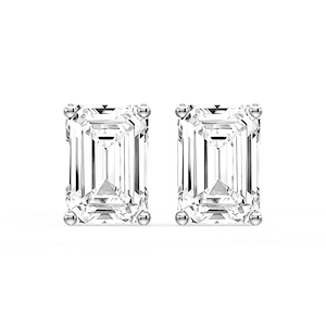 Emerald Certified Lab Grown Diamond Classic Four Prong Guardian Back Stud Earrings