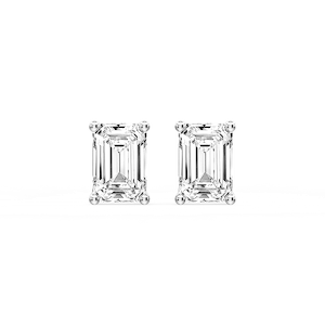 Emerald Certified Lab Grown Diamond Classic Four Prong Guardian Back Stud Earrings