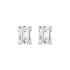 Emerald Certified Lab Grown Diamond Classic Four Prong Guardian Back Stud Earrings