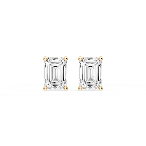Emerald Certified Lab Grown Diamond Classic Four Prong Guardian Back Stud Earrings