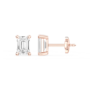 Emerald Certified Lab Grown Diamond Claw Prong Guardian Back Stud Earrings