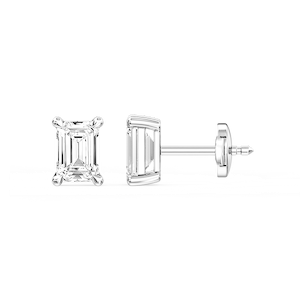 Emerald Certified Lab Grown Diamond Claw Prong Guardian Back Stud Earrings