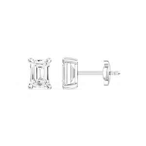 Emerald Certified Lab Grown Diamond Claw Prong Guardian Back Stud Earrings
