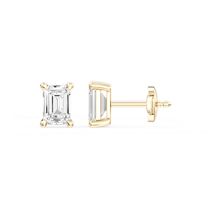 Emerald Certified Lab Grown Diamond Claw Prong Guardian Back Stud Earrings