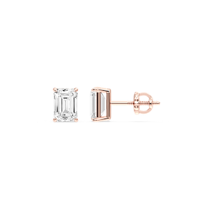 Emerald Certified Lab Grown Diamond Claw Prong Threaded Back Stud Earrings