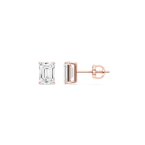 Emerald Certified Lab Grown Diamond Claw Prong Threaded Back Stud Earrings