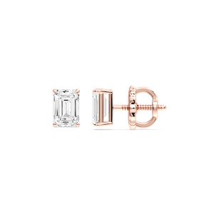 Emerald Certified Lab Grown Diamond Claw Prong Threaded Back Stud Earrings