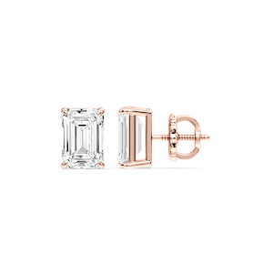 Emerald Certified Lab Grown Diamond Claw Prong Threaded Back Stud Earrings
