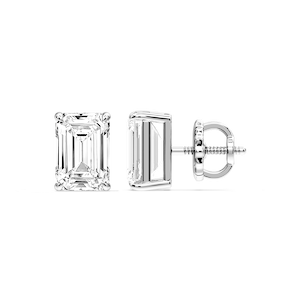Emerald Certified Lab Grown Diamond Claw Prong Threaded Back Stud Earrings