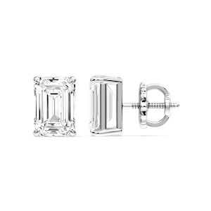 Emerald Certified Lab Grown Diamond Claw Prong Threaded Back Stud Earrings