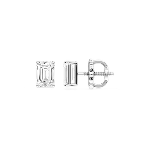 Emerald Certified Lab Grown Diamond Claw Prong Threaded Back Stud Earrings