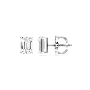 Emerald Certified Lab Grown Diamond Claw Prong Threaded Back Stud Earrings