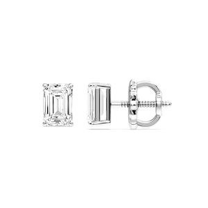 Emerald Certified Lab Grown Diamond Claw Prong Threaded Back Stud Earrings