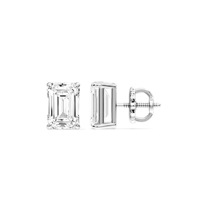 Emerald Certified Lab Grown Diamond Claw Prong Threaded Back Stud Earrings