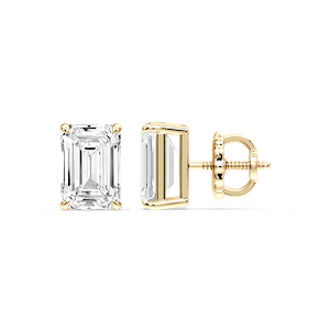 Emerald Certified Lab Grown Diamond Claw Prong Threaded Back Stud Earrings