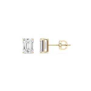 Emerald Certified Lab Grown Diamond Claw Prong Threaded Back Stud Earrings