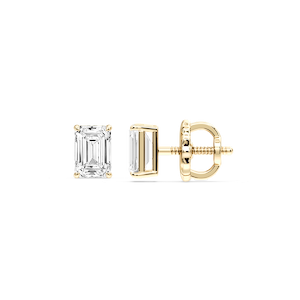 Emerald Certified Lab Grown Diamond Claw Prong Threaded Back Stud Earrings