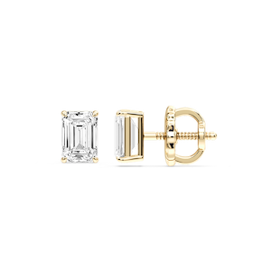 Emerald Certified Lab Grown Diamond Claw Prong Threaded Back Stud Earrings