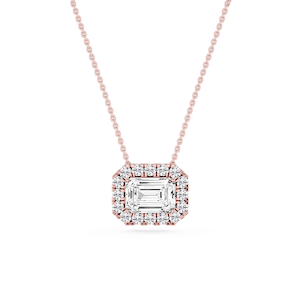 Emerald Lab Grown Diamond East West Halo Slide Pendant - 16 to 18 Inches