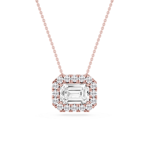 Emerald Lab Grown Diamond East West Halo Slide Pendant - 16 to 18 Inches