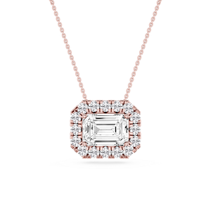 Emerald Lab Grown Diamond East West Halo Slide Pendant - 16 to 18 Inches
