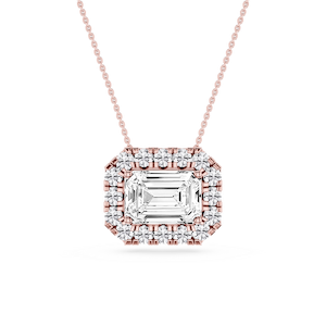 Emerald Lab Grown Diamond East West Halo Slide Pendant - 16 to 18 Inches