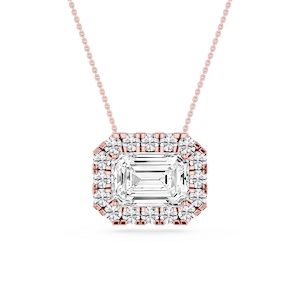 Emerald Lab Grown Diamond East West Halo Slide Pendant - 16 to 18 Inches
