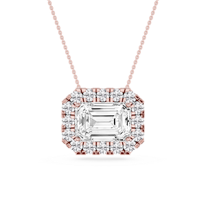 Emerald Lab Grown Diamond East West Halo Slide Pendant - 16 to 18 Inches