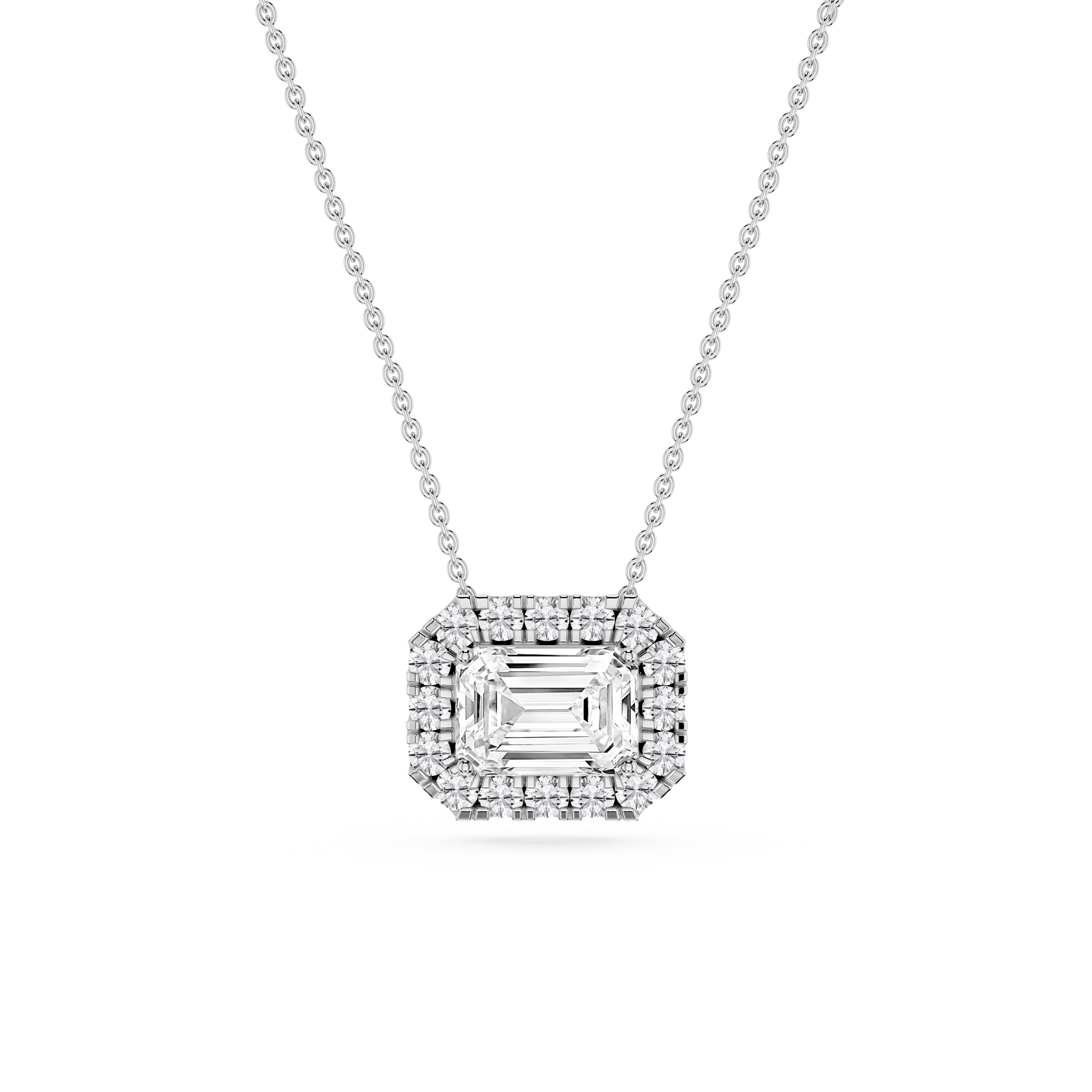 Emerald Lab Grown Diamond East West Halo Slide Pendant - 16 to 18 Inches