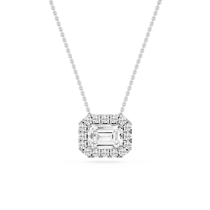 Emerald Lab Grown Diamond East West Halo Slide Pendant - 16 to 18 Inches