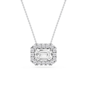 Emerald Lab Grown Diamond East West Halo Slide Pendant - 16 to 18 Inches